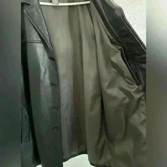 Banana Republic Men’s Leather Long Coat Size Large - Picture 3 of 14
